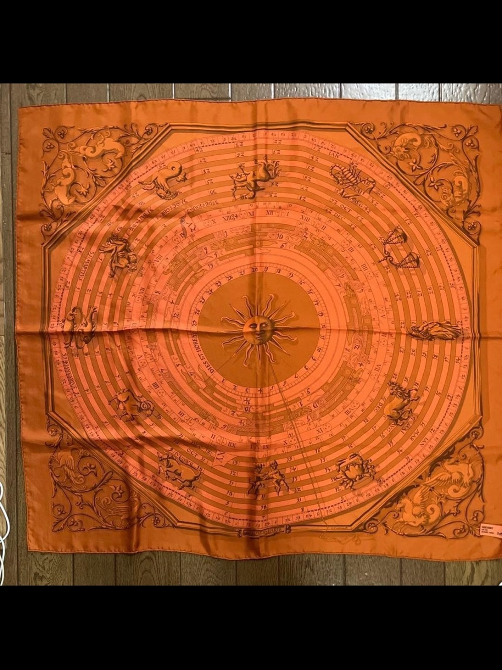Hermes Orange Astrological Soleil Silk Scarf